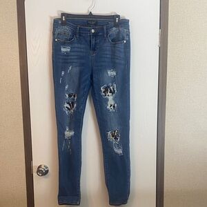 Judy Blue Distressed Leopard Patch Skinny Jeans